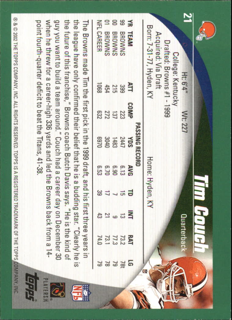 2002 Topps #21 Tim Couch back image