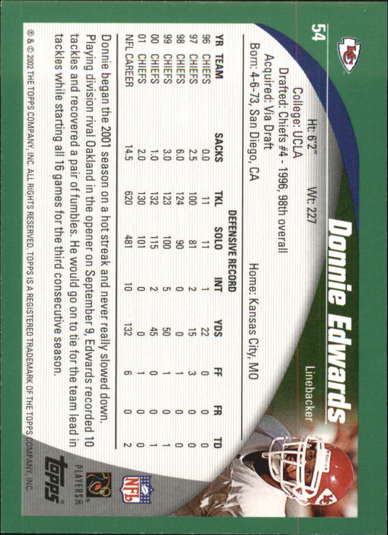 2002 Topps #54 Donnie Edwards back image