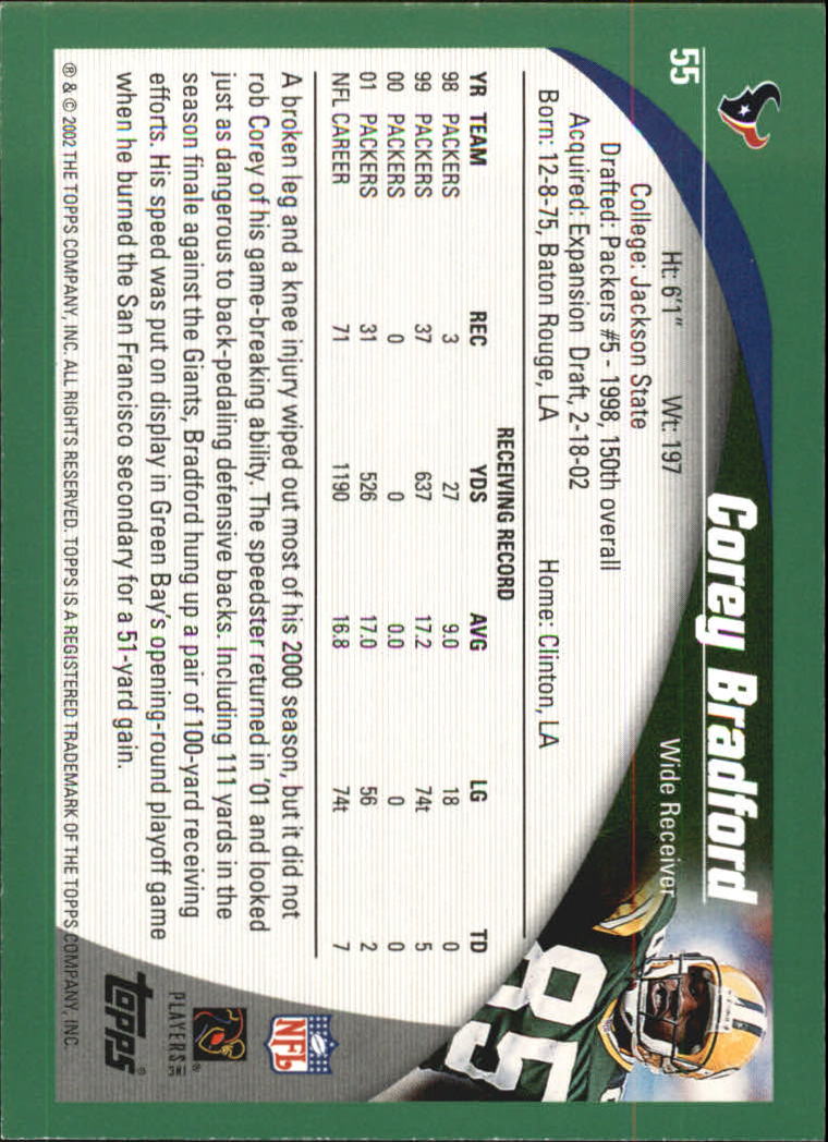 2002 Topps #55 Corey Bradford back image