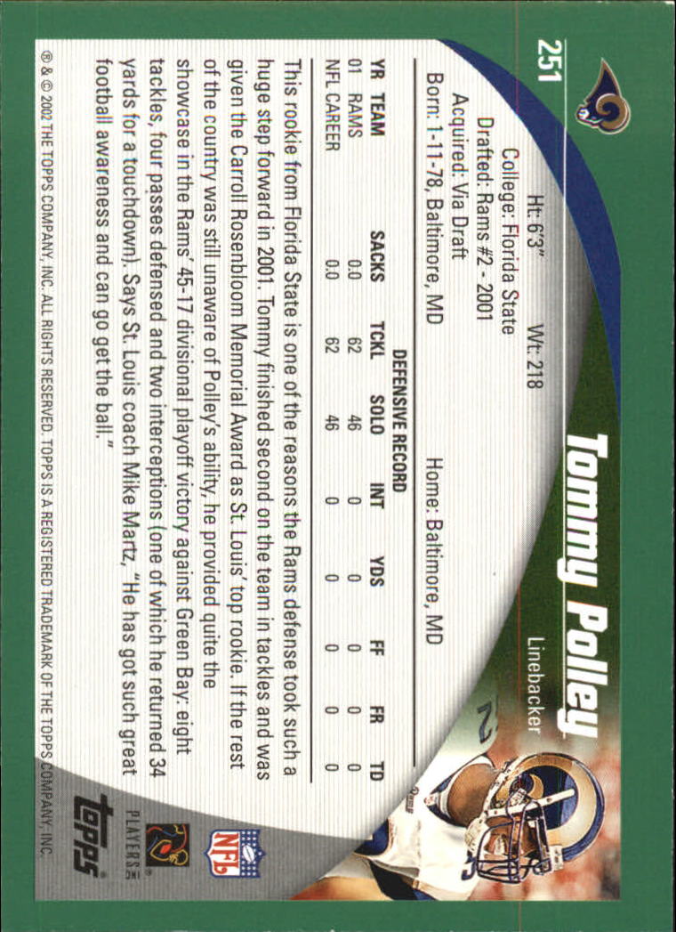2002 Topps #251 Tommy Polley back image