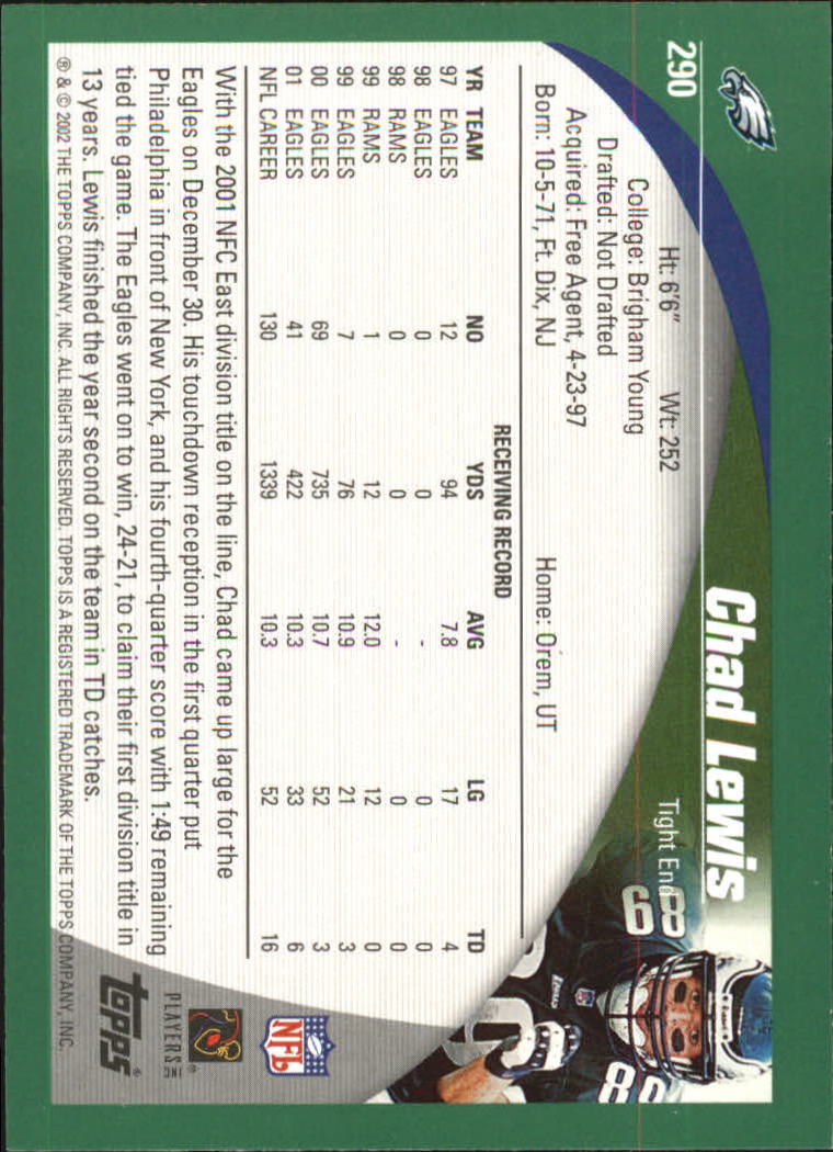 2002 Topps #290 Chad Lewis back image