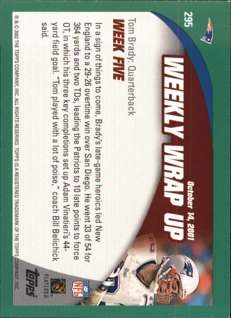 2002 Topps #295 Tom Brady WW back image