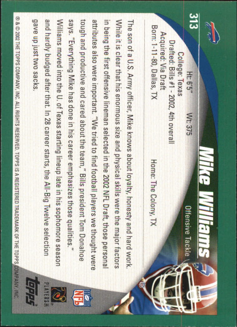 2002 Topps #313 Mike Williams RC back image