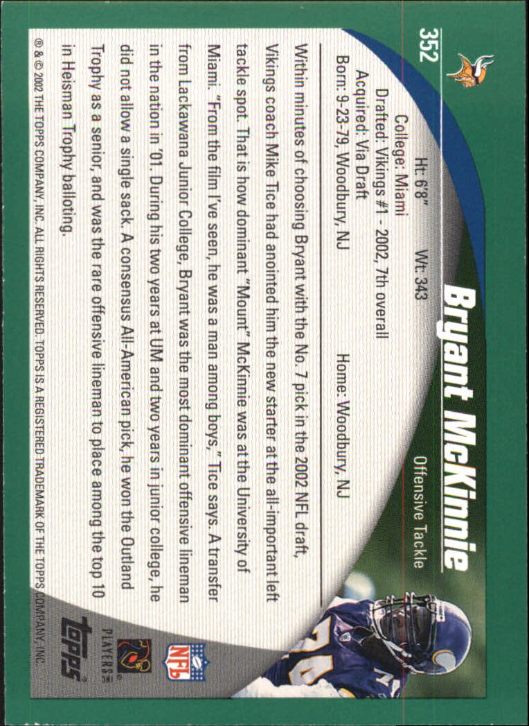 2002 Topps #352 Bryant McKinnie RC back image