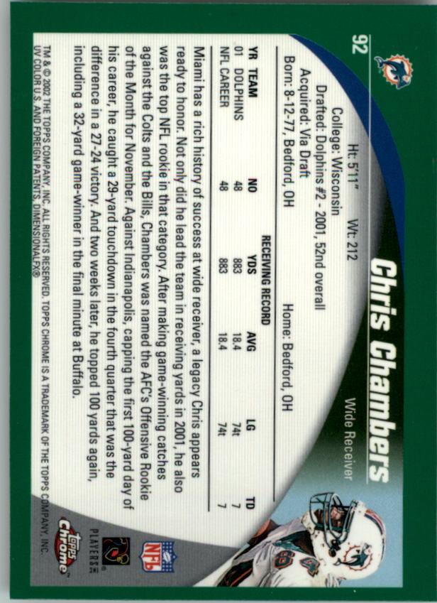 2002 Topps Chrome #92 Chris Chambers back image