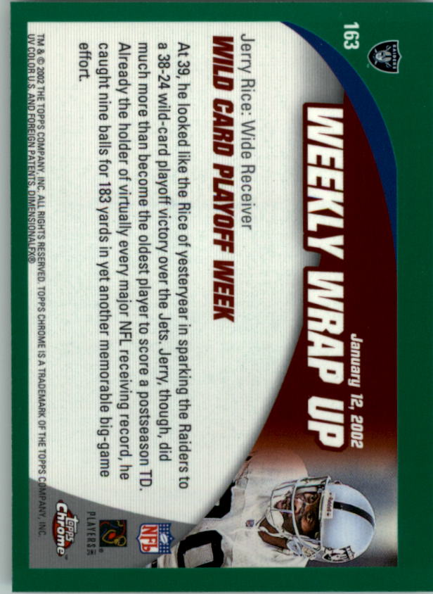 2002 Topps Chrome #163 Jerry Rice WW back image