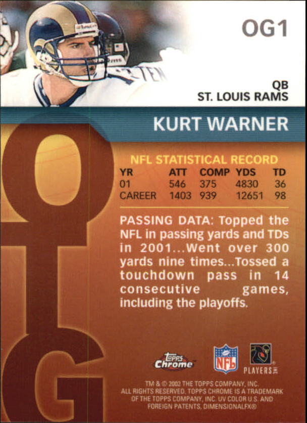 2002 Topps Chrome Own the Game #OG1 Kurt Warner back image