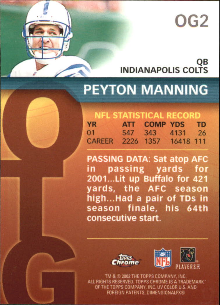 2002 Topps Chrome Own the Game #OG2 Peyton Manning back image