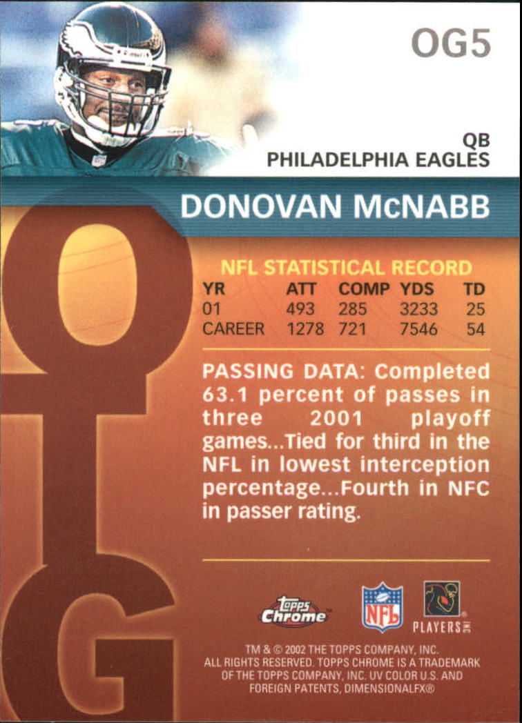2002 Topps Chrome Own the Game #OG5 Donovan McNabb back image