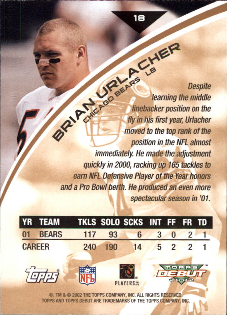 2002 Topps Debut #18 Brian Urlacher back image