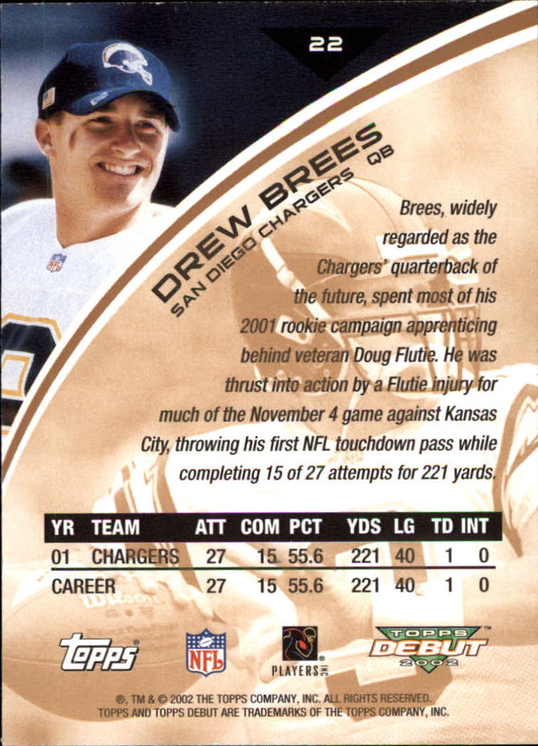 2002 Topps Debut #22 Drew Brees back image