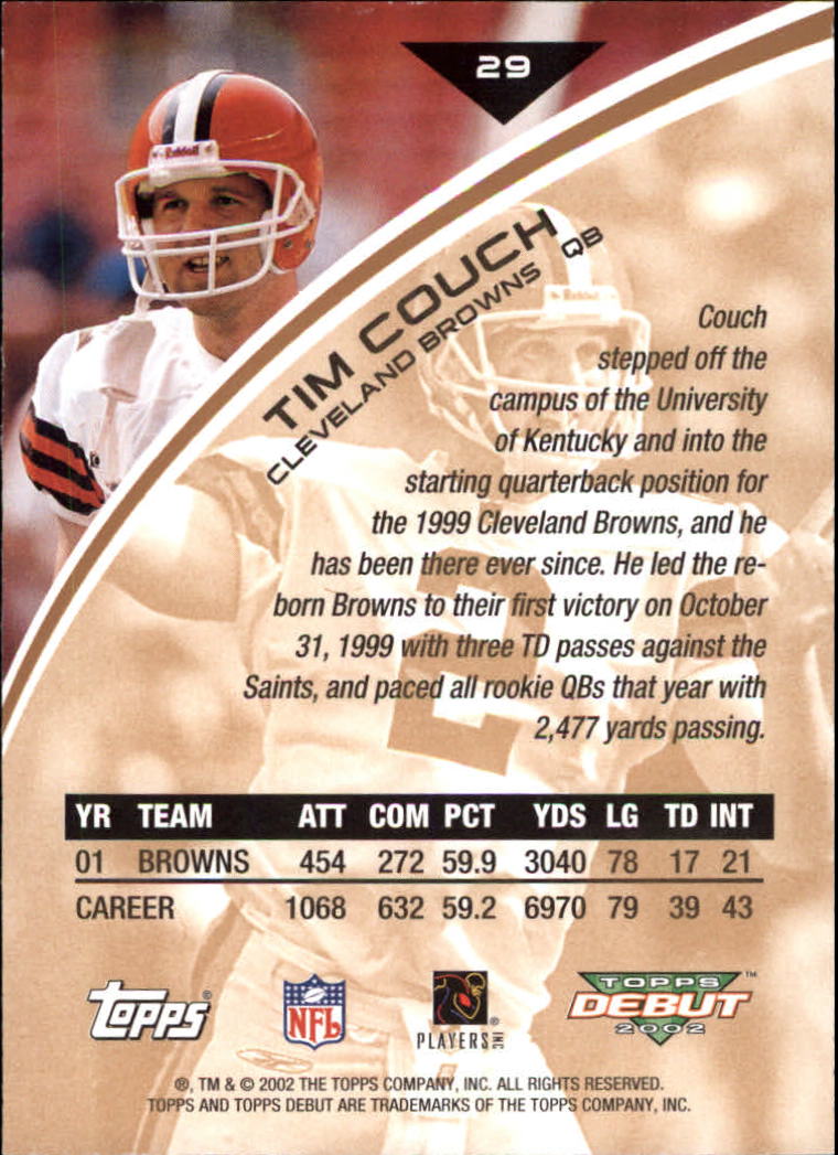 2002 Topps Debut #29 Tim Couch back image