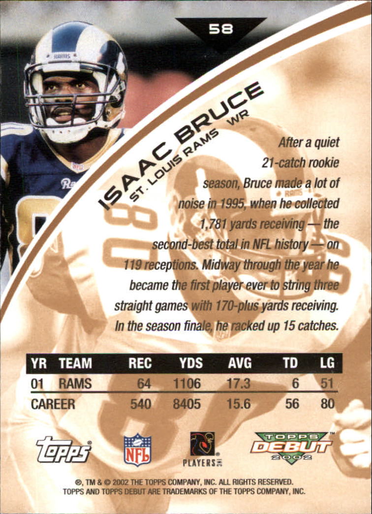 2002 Topps Debut #58 Isaac Bruce back image