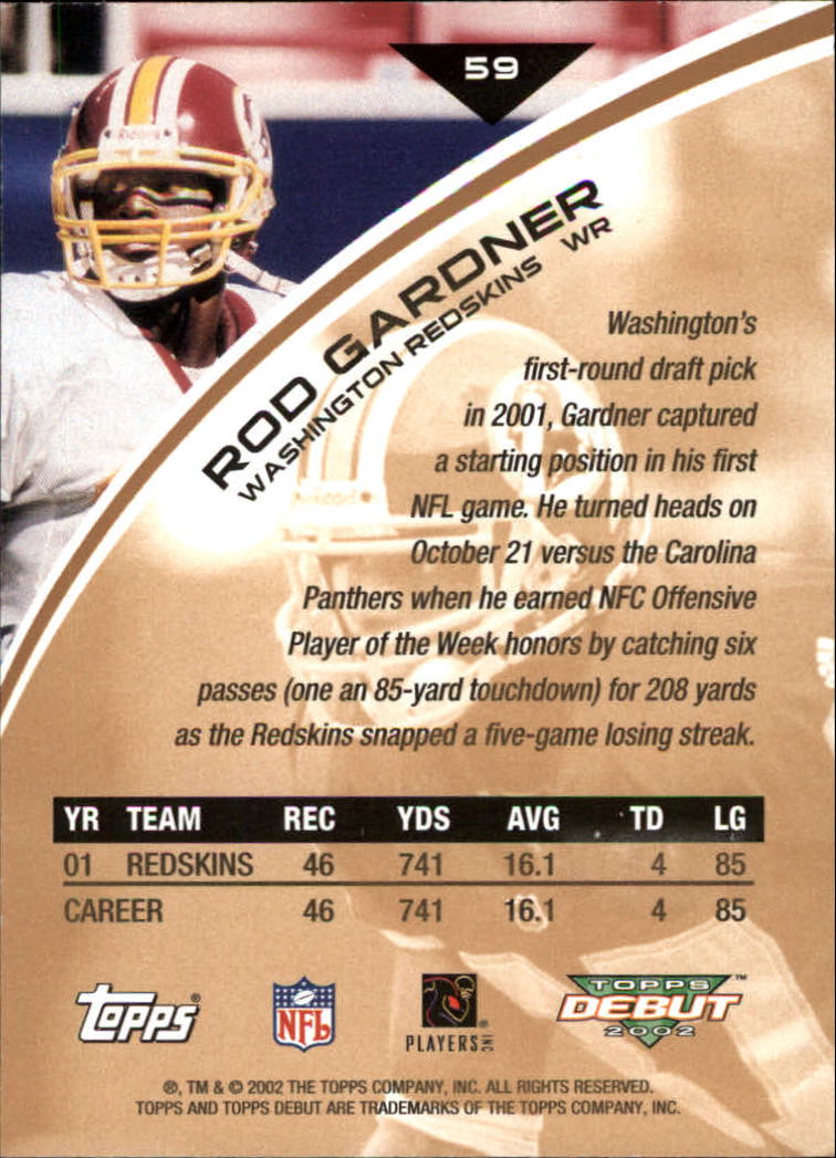 2002 Topps Debut #59 Rod Gardner back image