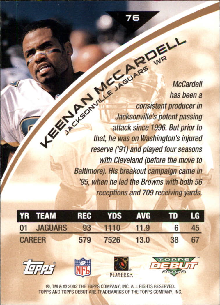 2002 Topps Debut #76 Keenan McCardell back image