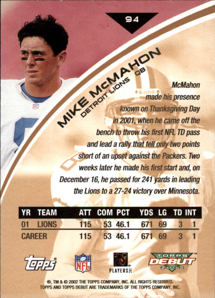 2002 Topps Debut #94 Mike McMahon back image