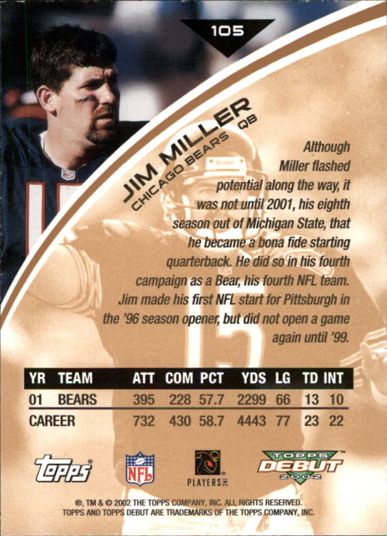 2002 Topps Debut #105 Jim Miller back image