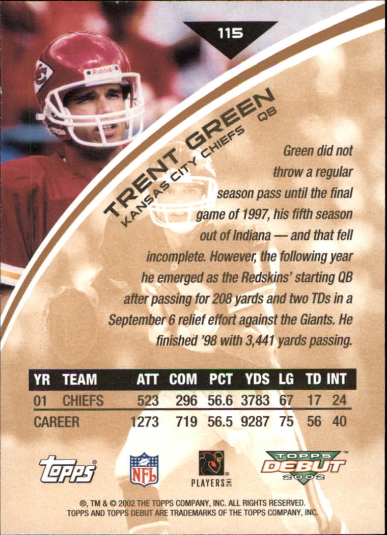 2002 Topps Debut #115 Trent Green back image