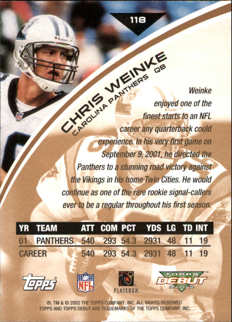 2002 Topps Debut #118 Chris Weinke back image