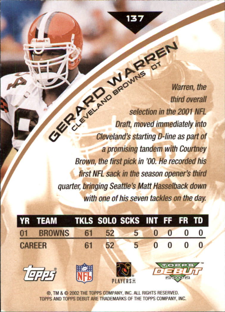 2002 Topps Debut #137 Gerard Warren back image
