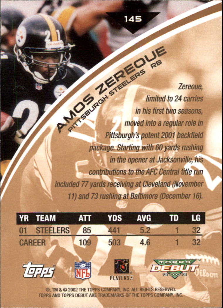 2002 Topps Debut #145 Amos Zereoue back image