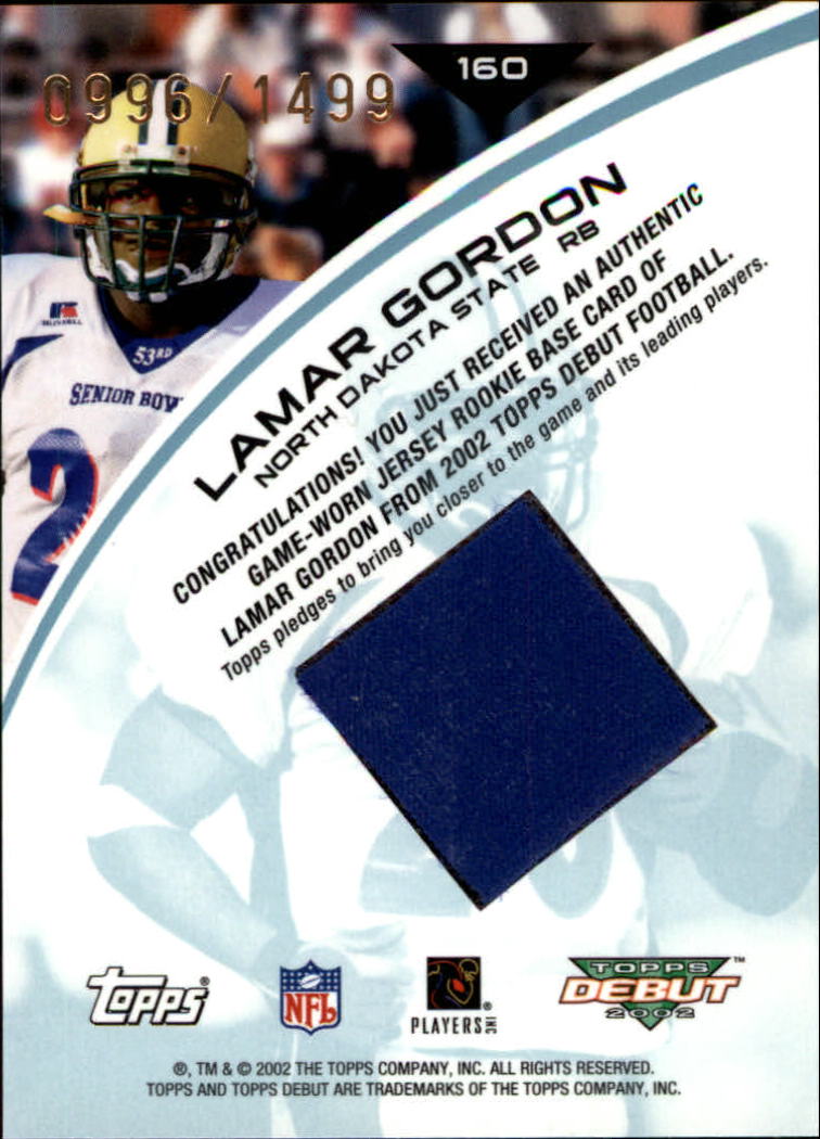 2002 Topps Debut #160 Lamar Gordon JSY RC back image