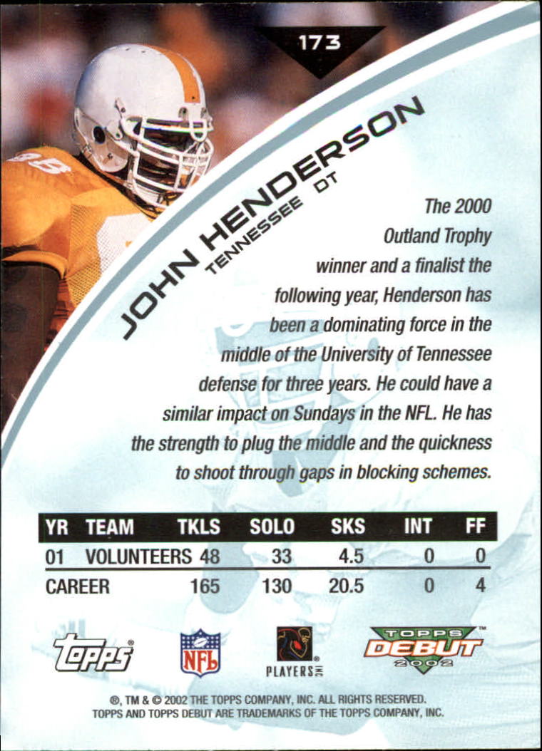 2002 Topps Debut #173 John Henderson RC back image