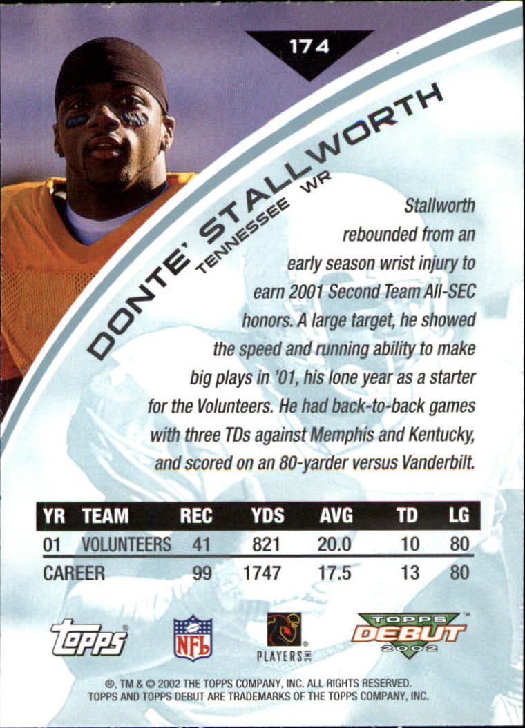 2002 Topps Debut #174 Donte Stallworth RC back image
