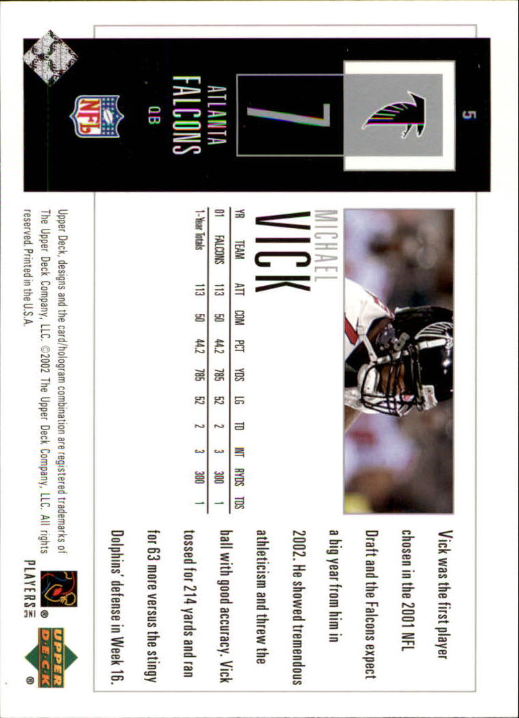 2002 UD Piece of History #5 Michael Vick back image