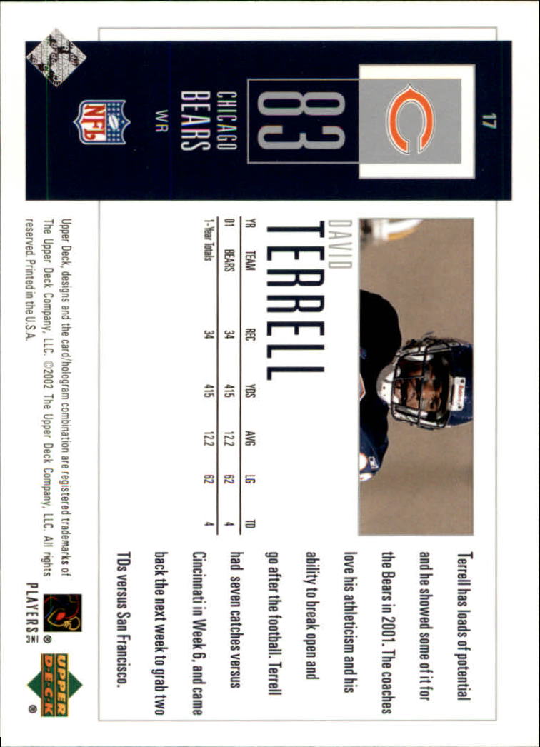 2002 UD Piece of History #17 David Terrell back image