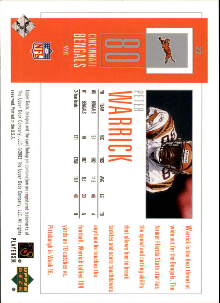 2002 UD Piece of History #22 Peter Warrick back image