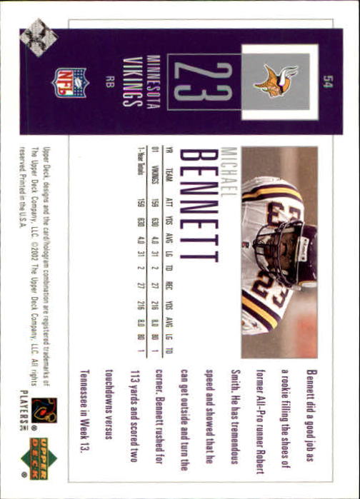 2002 UD Piece of History #54 Michael Bennett back image