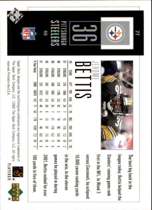 2002 UD Piece of History #77 Jerome Bettis back image