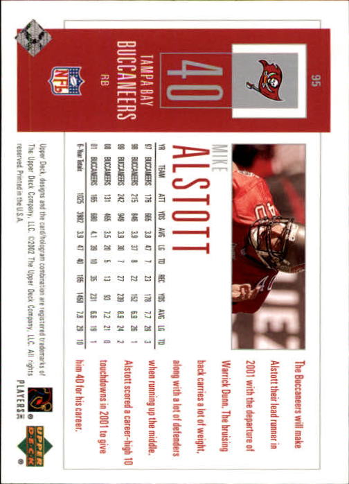 2002 UD Piece of History #95 Mike Alstott back image