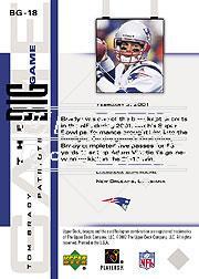 2002 UD Piece of History The Big Game #BG18 Tom Brady back image