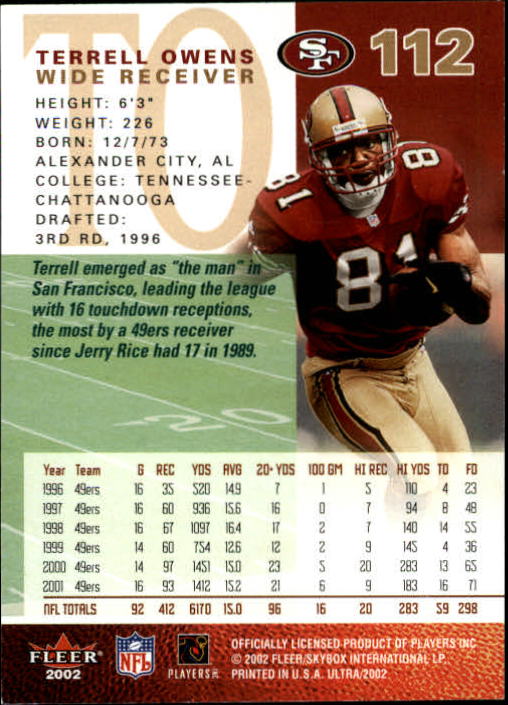 2002 Ultra #112 Terrell Owens back image