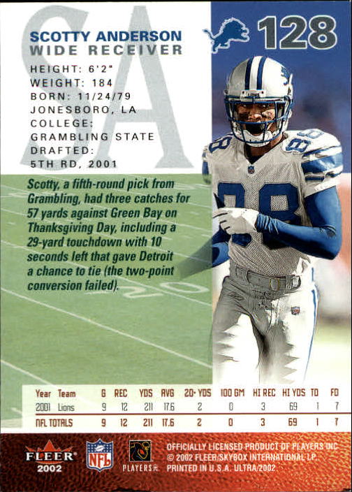 2002 Ultra #128 Scotty Anderson back image