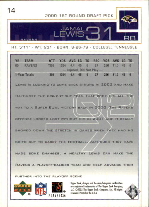 2002 Upper Deck Football "Main Set" Cards #1 to #300 - Picture 13 of 305