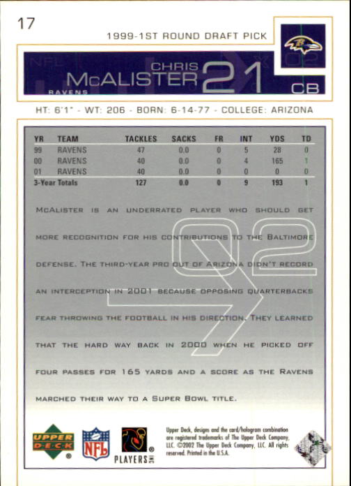 2002 Upper Deck Football "Main Set" Cards #1 to #300 - Picture 17 of 305