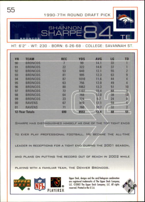 2002 Upper Deck Football "Main Set" Cards #1 to #300 - Picture 77 of 305