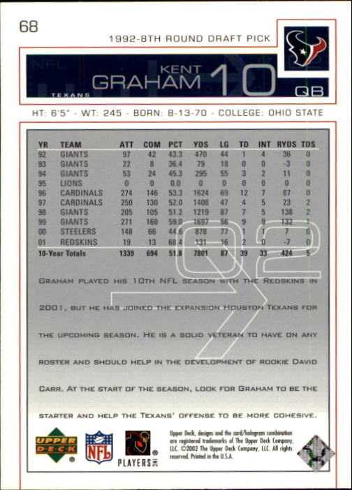 2002 Upper Deck Football "Main Set" Cards #1 to #300 - Picture 97 of 305