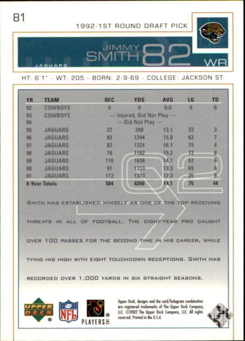 2002 Upper Deck Football "Main Set" Cards #1 to #300 - Picture 119 of 305