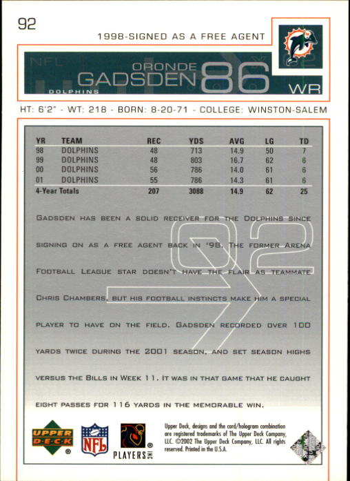2002 Upper Deck Football "Main Set" Cards #1 to #300 - Picture 133 of 305