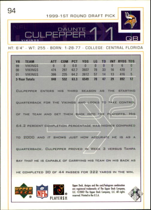 B0188- 2002 Upper Deck FB Card #s 1-200 +Rookies -You Pick- 15+ FREE US SHIP - Picture 179 of 341