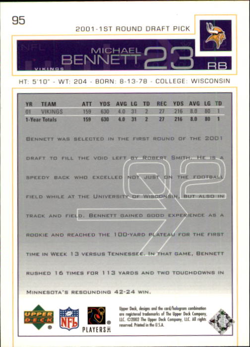 2002 Upper Deck Football "Main Set" Cards #1 to #300 - Picture 137 of 305