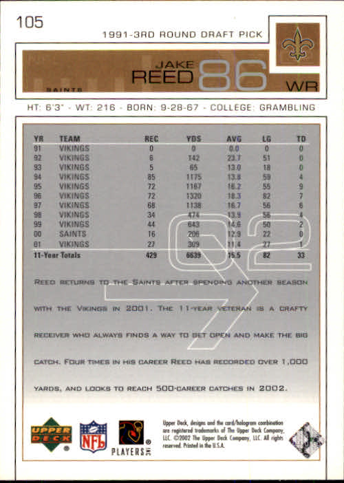 2002 Upper Deck Football "Main Set" Cards #1 to #300 - Picture 155 of 305