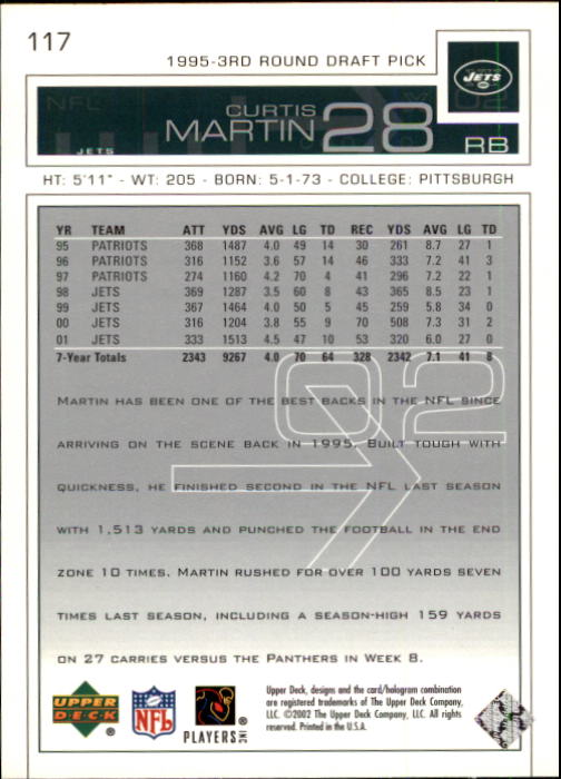 2002 Upper Deck Football "Main Set" Cards #1 to #300 - Picture 177 of 305