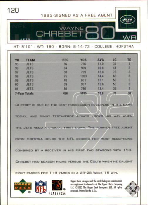 2002 Upper Deck Football "Main Set" Cards #1 to #300 - Picture 183 of 305