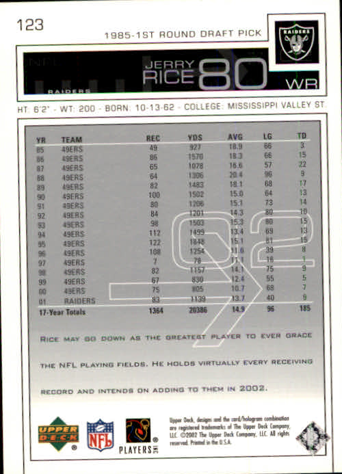 2002 Upper Deck Football "Main Set" Cards #1 to #300 - Picture 189 of 305