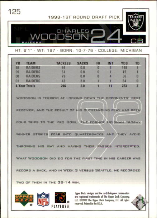 2002 Upper Deck Football "Main Set" Cards #1 to #300 - Picture 191 of 305